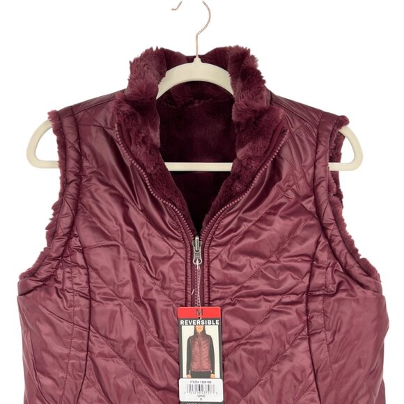 Nicole Miller Reversible Quilted Faux Fur Vest Wine Size Medium NWT - Picture 3 of 12